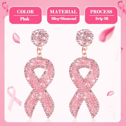2 Pairs Glitter Breast Cancer Awareness Earrings Ribbon Earrings for Women Breast Cancer Survivor Support Gifts4