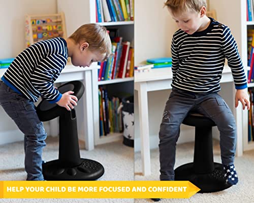 Image of Studico ActiveChairs Kids Wobble Chair, Flexible Elementary Classroom Seating, Improves Focus, Posture and Helps ADHD /ADD, Sensory Chair, Active Fidget Chairs, Pre-Teen 17.75 inch Stool, Ages 7-12, Black