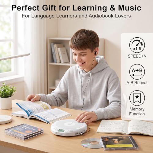 Image of Gueray CD Player Portable with Earphones, CD Discman AUX Cable for Car Home