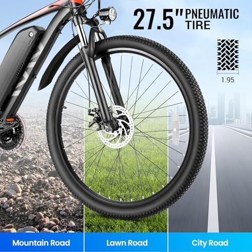 Image of Vivi Electric Bike for Adults, 27.5 inch Electric Mountain Bike, 500W Class 2 eBike 48V 499WH Removable Battery, Up to 50 Miles Range, 21 S Adult Electric Bicycles