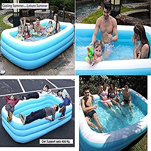Image of Swimming Pool 10-Feet 3 Stripped Printed Inflatable Rectangle Bath Tub and Swimming Pool for Adults Kids Spa with Free Pump 120 inch X 72 inch X 24 inch - (Multi) (10-Feet)