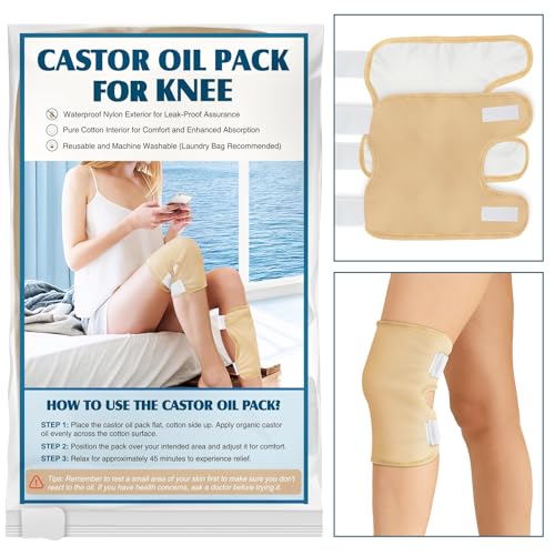 Taoscare 2 Pack Castor Oil Pack Wrap Castor Oil Wrap for Knee Elbow Arm& Thigh Reusable & Washable Organic Cotton Patch Castor Oil Compress Pads with Adjustable Velcro Elastic Strap