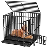 YITAHOME Heavy Duty Dog Crates for Small Medium Dogs, 38 Inch Metal Dog Kennel Indoor with Wheels, High Anxiety Dog Crate, Large Dog Cage with Escape Proof, Three Doors and Removable Tray