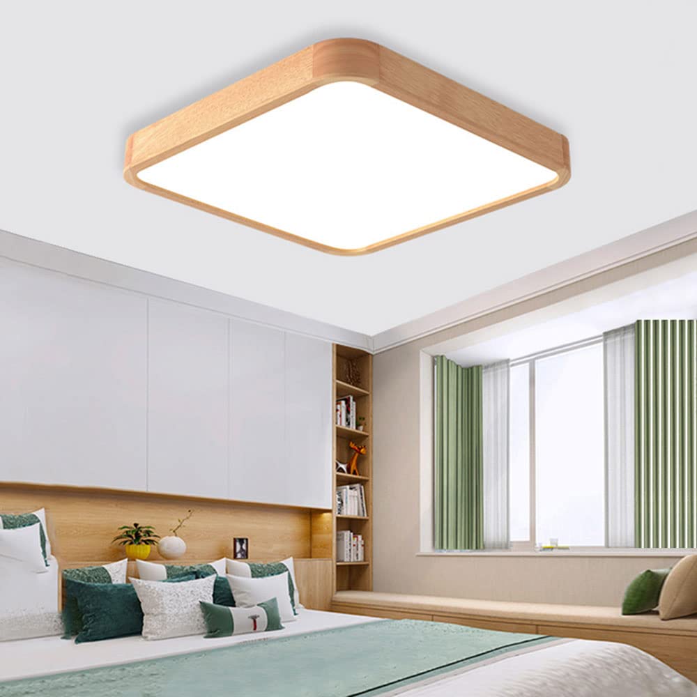 Nowoczesny kwadratowy drewniany żyrandol sufitowy Lampa LED do montażu podtynkowego do salonu Jadalnia Przedpokój Kuchnia i łazienka Modna i prosta oprawa