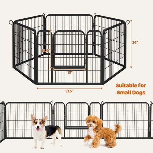 Image of Yaheetech 24 inch H 6-Panel Extra Wide Dog Playpen w /Door for Indoor Outdoor | Heavy Duty Metal Frame, Secure Latch Gate, Tool-Free Assembly, Portable For Yard RV Camping, Ideal For Small & Medium Pets