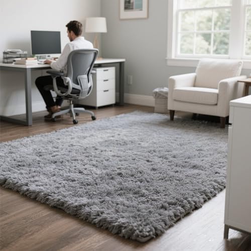 6x9 Large Plush Area Rugs for Living Room, Shag Fuzzy Rug for Bedroom, Ultra Soft Fluffy Furry Carpets for Kids Room, Indoor Carpet Nursery Rugs for Kids Room Home Decor, Light Grey
