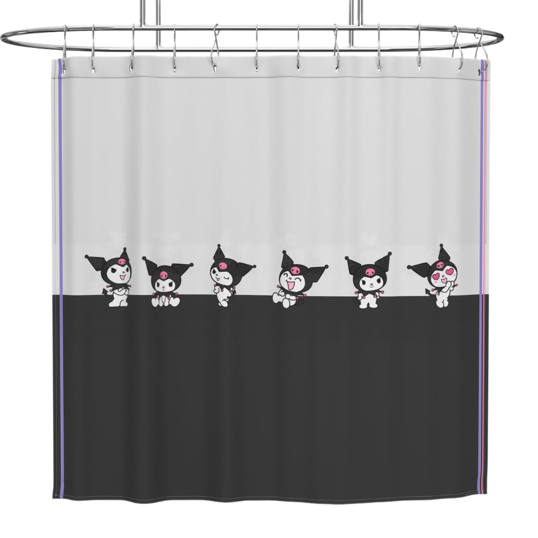 Sanrio Kuromi 13-Piece Shower Curtain Set, 72 x 72 Inch Fabric Curtain with Hooks, Bathroom Decor, Machine Washable, (100% Officially Licensed Product