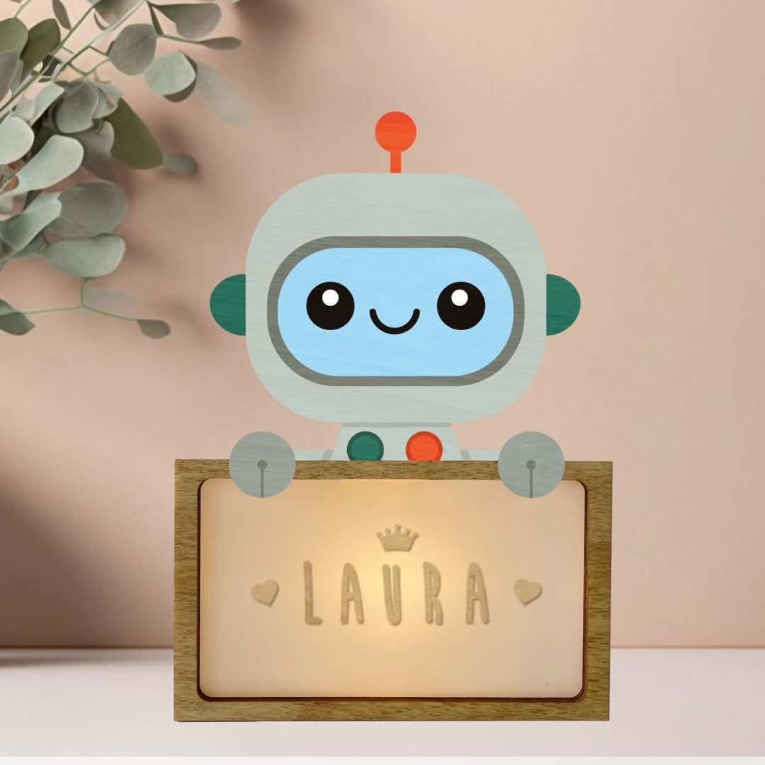 Veilleuse bébé personnalisée robot idée cadeau naissance original