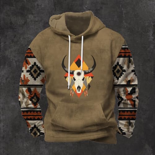 Aztec Hoodies for Men 2025 Fall Trendy Patchwork Long Sleeve Western Sweatshirts Cool Pullover Hoodies with Pockets2