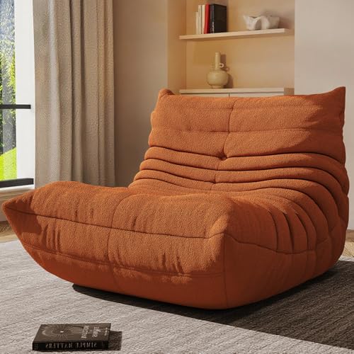 Image of Giant Bean Bag Chair for Adults,Comfy Single Floor Fireside Chair with Memory Foam,Cozy Accent Sofa Couch Boneless Chaise Loungefor Small Room Living Room Bedroom Gaming Room(Orange, Single)