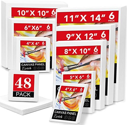 ESRICH Canvases for Painting Blank Cotton Canvas Boards 48Pack with 8Size 4*4",4*6",5*6",6*6",8*10",10*10",9*12", 11*14"，6 of Each, Painting Canvas for Oil & Acrylic Paint