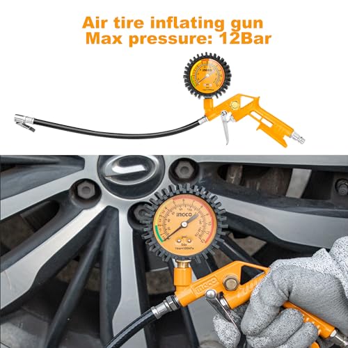 Image of INGCO 5 Pcs Tools Set - Includes 4m Recoil Hose, Air Washing Gun, Spray Gun, Tire Inflating Gun, Nitto Type Connector - Suitable for Beauty and Maintenance of Various Cars or Handicrafts