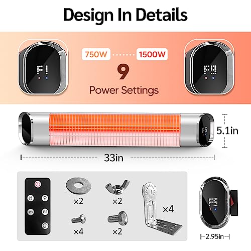 Danluke Infrared Heater 24H Timer Outdoor Heater,Ip65 Waterproof, Infrared Electric Patio Heater,9 Levels Heating Touchscreen With Remote Electric Heater,Restaurant Backyard,1500W thumb #3