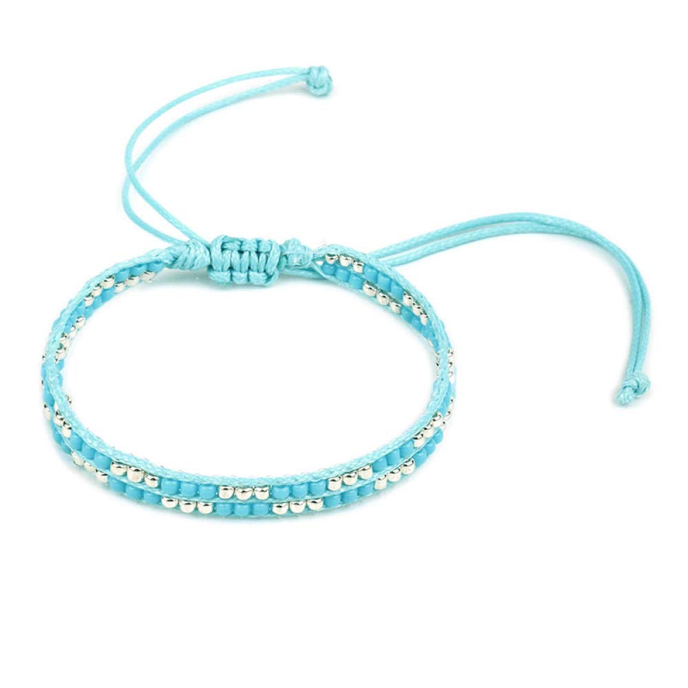 Pulsera Tejida Con Cuentas Para Mujer,Pulsera Tejida De Moda Con Cuentas Pulsera Azul Hecha A Mano De Doble Capa Pulsera De Amistad De Estilo Bohemio Accesorios De Ropa Personalizados Ajustables Joye