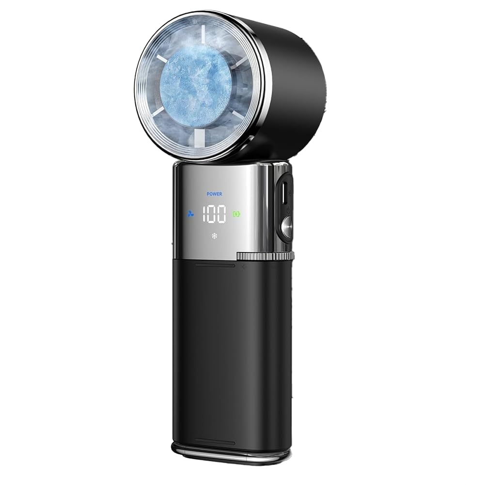 CTRLZS Personal Fan with Ice Cooling Portable Handheld Turbo Fan, 9000mAh Rechargeable 100-Speed Wind, for Desk/Neck/Travel A