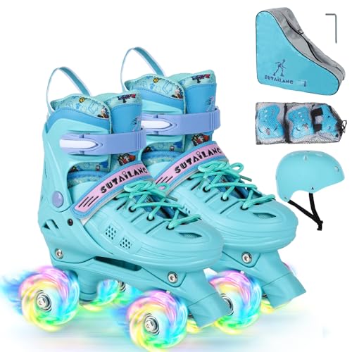 VEZLOPUS Roller Skates, Adjustable Blue Roller Skates with All Light up Wheels for Girls Boys Teens, Beginner & Advance, Indoor Outdoor