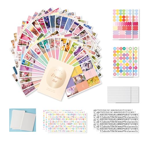 All-in-One Vision Board Kit – Foldable Hard Board, 540 Pre-Cut Cards, 30 Sheets, Alphabet & Icon Stickers, Labels & Photo Corners for Intention Setting & Manifestation Planning (Soft Yellow Morandi)