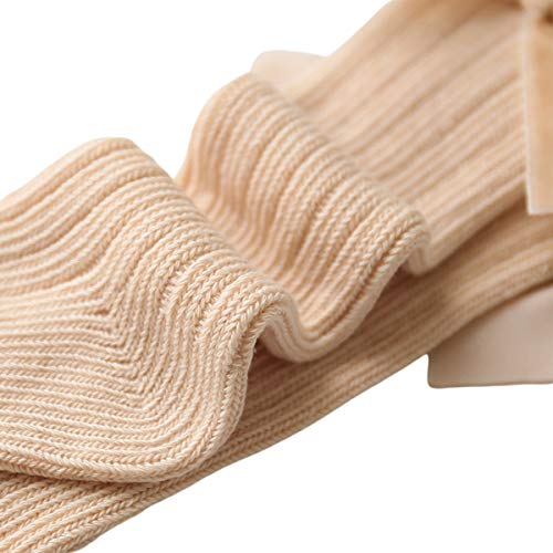 Image of 4-Pack Baby Girls Knee High Socks Infants Toddlers Bow Knit Socks Cotton Tube Ruffled Stockings