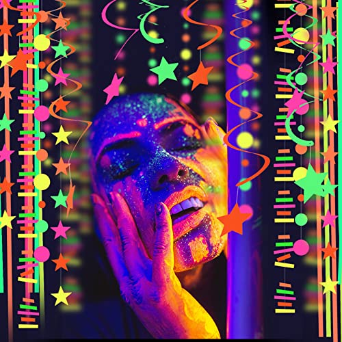 Image of 508feet Paper UV Neon Garland Black Light Neon Streamers Glow in the Dark Party Supplies for UV Blacklight Reactive Fluorescent Wedding Birthday Neon Party Supplies and Decorations