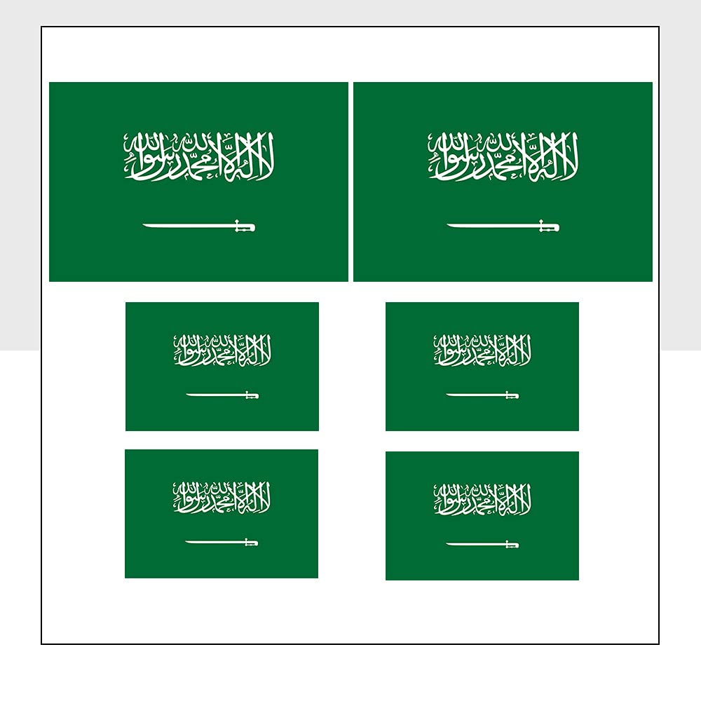 Mixed Pack of 6 Saudi Arabia Flag Stickers Waterproof SAU Flag Labels for Car Bike iPad Fridge Packwith® #P1023