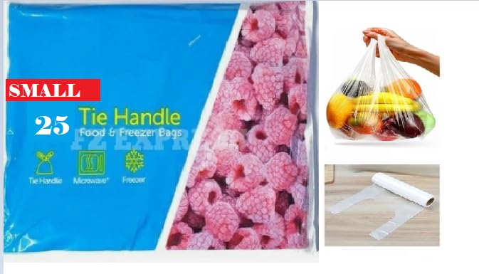 Food Storage Bags with Tie Handle, Freezer Safe (25, White, Small)