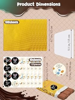 RUGVOMWM (120PCS) 6 Models Deep Chocolate Bar Mold - Food Grade Silicone Mold for Dubai Chocolate Bar Pistachio,With Recipes/Scraper/Wrapping Paper/Stickers