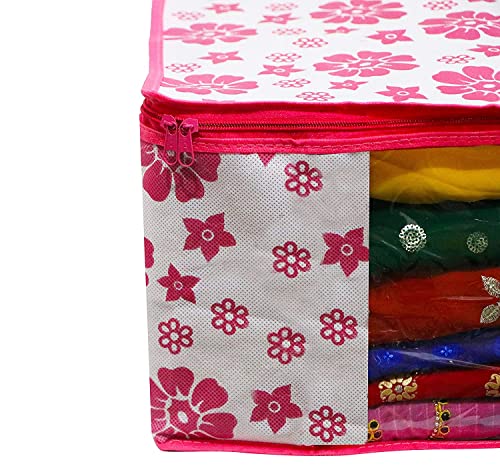 Image of IMMERSE Set of 6 Foldable Saree Covers | Clothes Storage Bag | Wardrobe Organizer with Transparent Window and Zip for Lehenga, Suit, Dress, and Accessories - Made in India