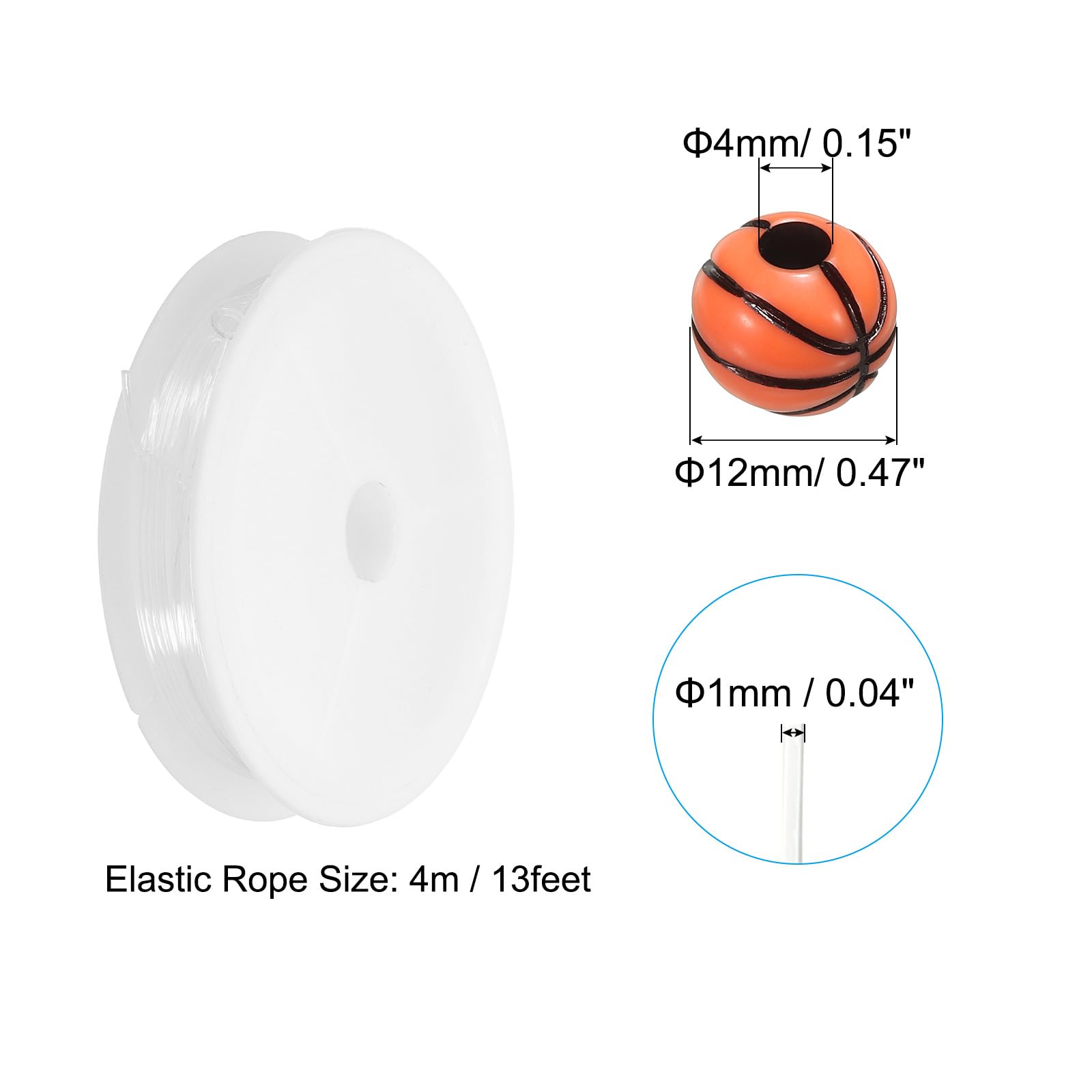 PATIKIL 12mm Acrylic Basketball Beads Bulk 100 Pack Sports Ball Beads Round Sports Spacer Beads with 4.4 Yard Elastic Rope for DIY Crafts Bracelet Necklace Making Brown - Image 2