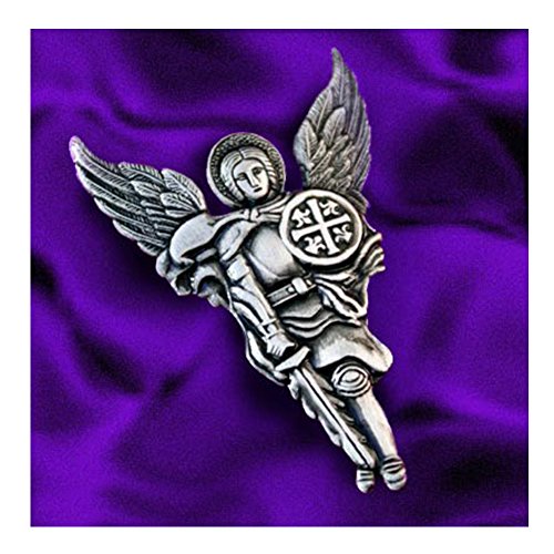VENICEBEE® Archangel St. Michael Saint Shield Cross Sword Guardian Angel Protection Silver Plated Premium Pin2
