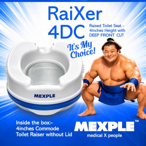 Image of MEXPLE RaiXer4DC Raised Toilet Seat Riser for Elderly & Patients | 4-Inch Elevated Toilet Seat with Deep Front Cut | Toilet Elevator for Knee Replacement, Post Surgery & Mobility Support | No Top Lid