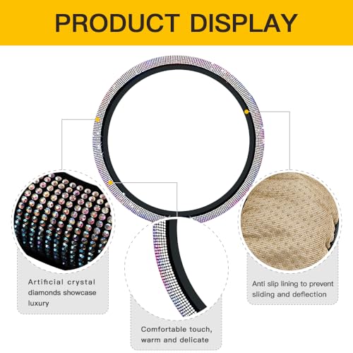Image of Car Steering Wheel Cover with Sparkly Rhinestones, Bling,Suitable for Most 14.5 inch-15 inch Pickup Trucks, SUV (Colorful)