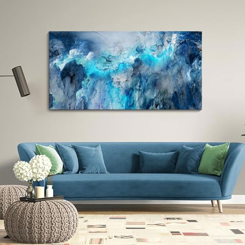 Image of Mofutinpo Blue Canvas Wall Art Modern Abstract Wall Decor for Living Room Contemporary Pictures for Bedroom Wall Decor Artwork for Walls Dinning Room Decoration Wall Navy Blue Office Decor20x40IN