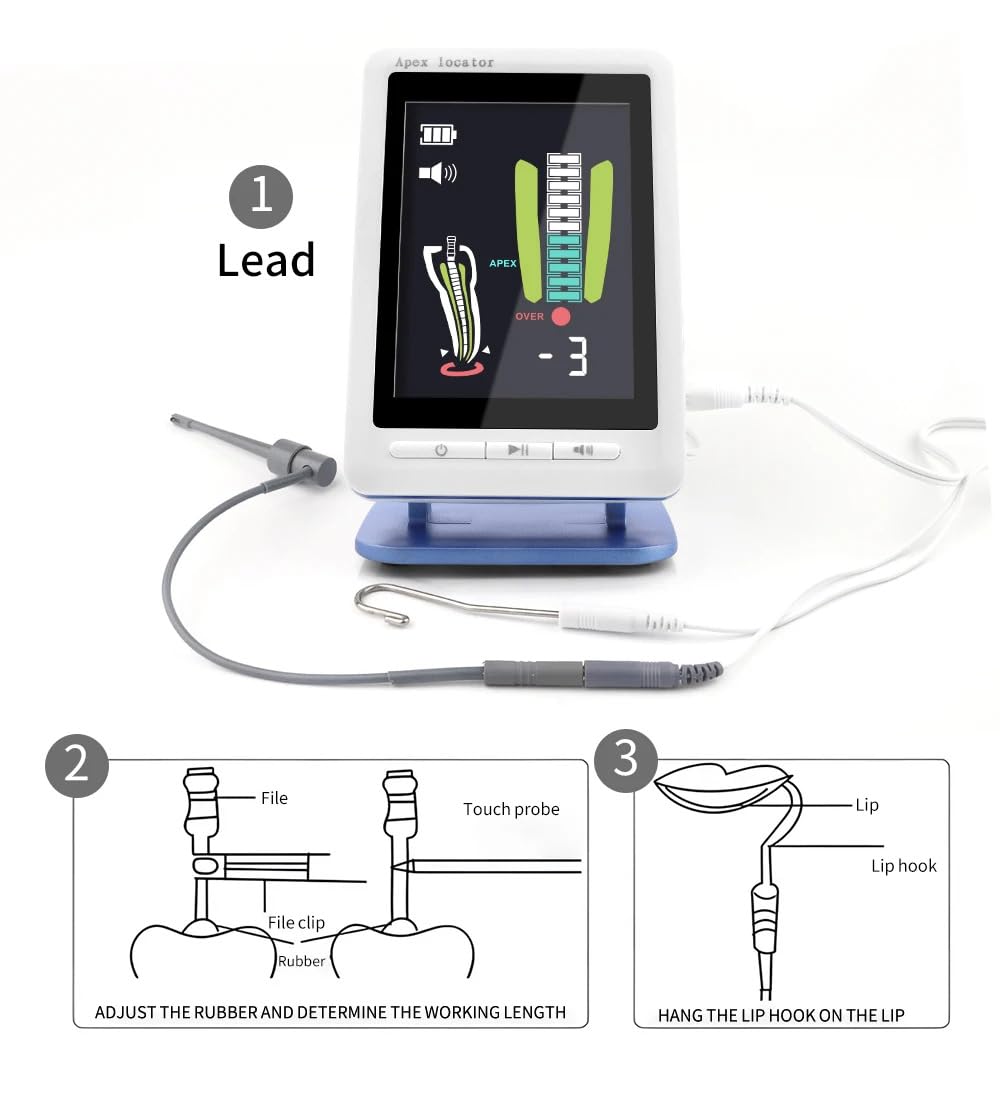 Endodontischer Apex-Locator Lokalisator 4.5"LCD Adjustable Wurzelkanal-Locator mit Alarmfunktion Wurzelkanalfinder Messinstrument für Zahnapikale geeignet Labore Zahnkliniken