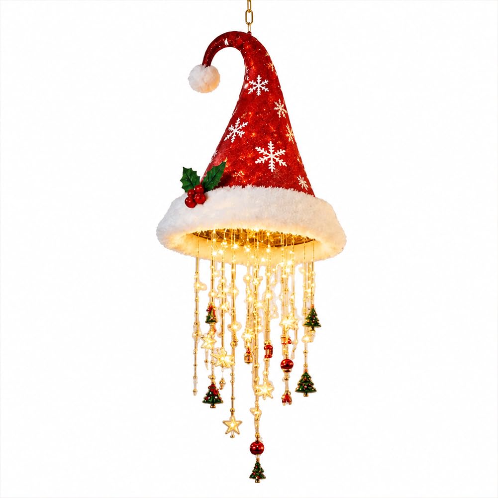 Santa Hat LED Hanging Chandelier Christmas Warm Light Decor