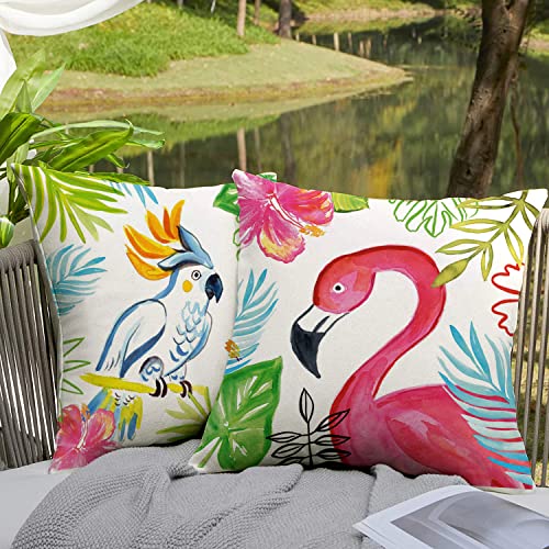 HUASHUZI Outdoor Cushion Covers Tropical Flamingo Toucan Parrot Throw Pillow Case Set of 4 18x18 inch Bench Couch Decor Home Decorative for Sofa - Image 3
