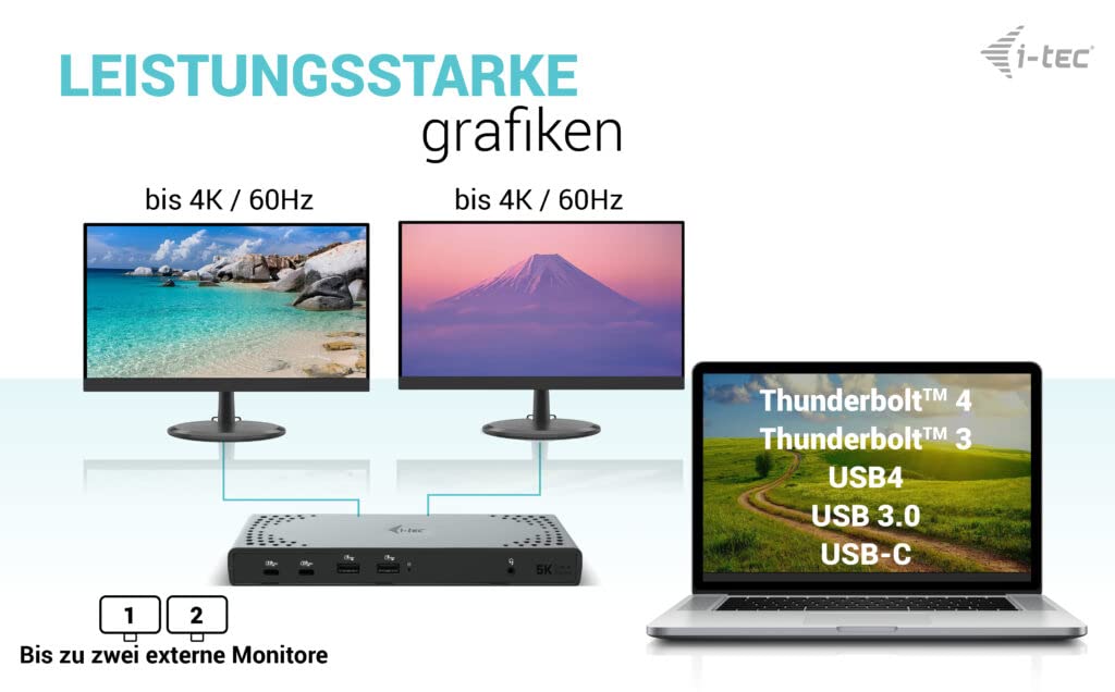 i-tec USB 3.0 / USB-C/Thunderbolt 3 Dual Display Docking Station Gen2 mit Stromversorgung 100W