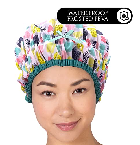 Reusable Shower Cap & Bath Cap & Lined, Oversized Waterproof Shower Caps Large Designed for all Hair Lengths with PEVA Lining & Elastic Band Stretch Hem Hair Hat - Fashionista Living Color - Thumbnail 2