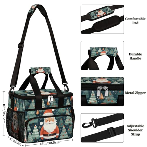Insulated Picnic Backpack Lunch Box for Women Men Picnic Basket Tote Lunch Bag Picnic Bag Portable Lunch Bags for Picnic, Beach, Work, Trip,Office, Camp Santa Claus Pine