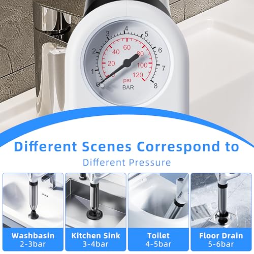 Image of FREESEA Toilet Plunger Clog Remover: High-Pressure Air Drain Blaster Tool - Heavy Duty Air Plunger with Real-Time Barometer for Bathroom Floor Drain Kitchen Sink Clogged