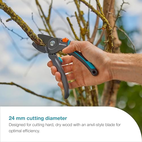 Gardena Secateurs PremiumCut Pro Dry Wood, Anvil, 24 mm Cutting Diameter, ErgoTec Handle with Soft Grip, Precision-Ground Steel Blades, PowerCoating (12250-20)