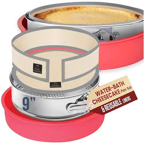 PETÍTS DESSERTS Cheese Cake Pans for Baking - NON TOXIC 9 Inch Spring Form Pan for Cheesecake with LEAKPROOF SILICONE PROTECTOR - STAINLESS STEEL 9 Inch Springform Pan for Cheesecake WATER BATH PETÍTS DESSERTS Cheese Cake Pans for Baking - NON TOXIC 9 Inch Spring Form Pan for Cheesecake with LEAKPROOF SILICONE PROTECTOR - STAINLESS STEEL 9 Inch Springform Pan for Cheesecake WATER BATH
