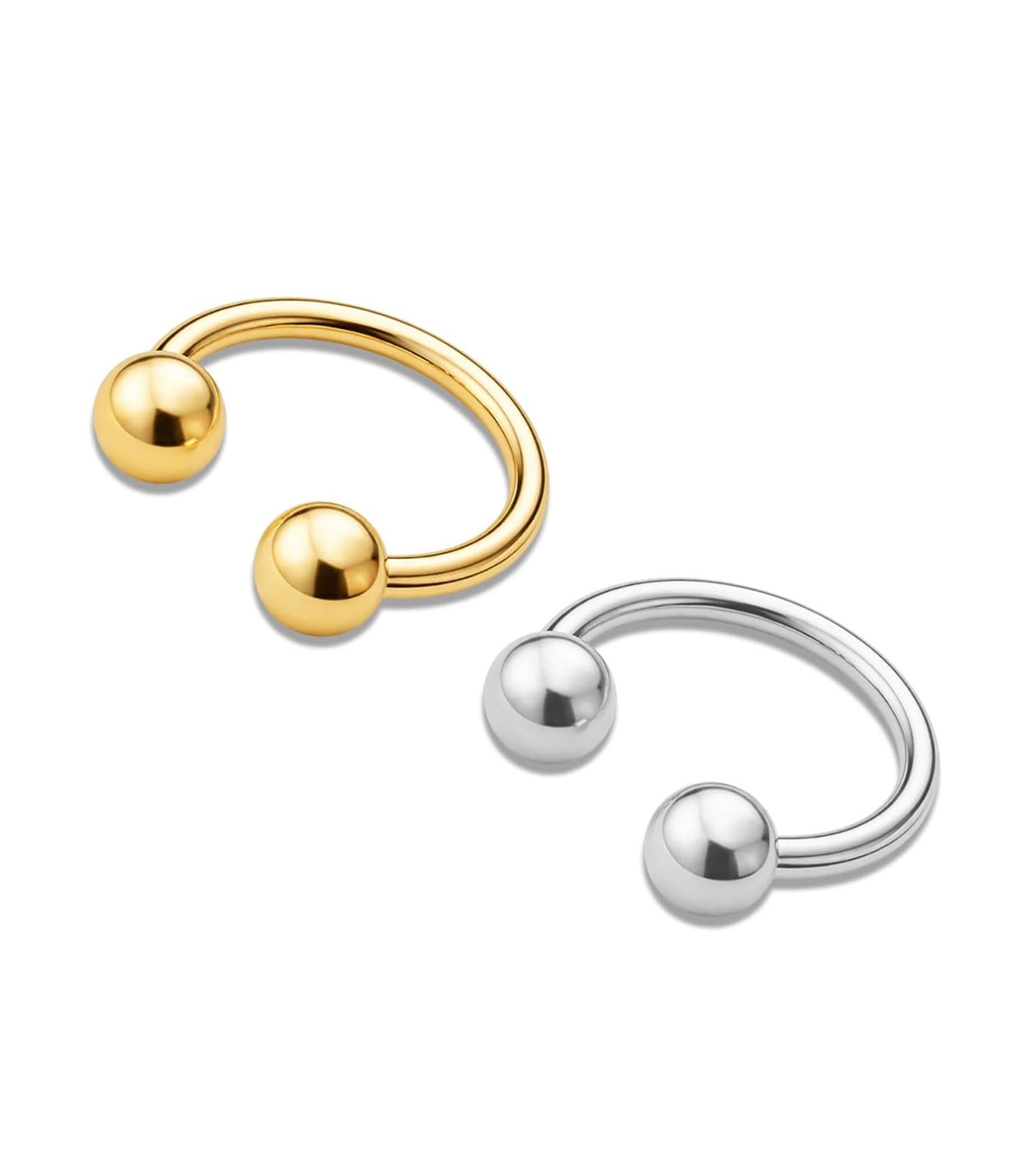 vama FASHIONS 2 Pcs 18K Gold & Silver Plated Anti Tarnish Septum Nose Ring Ball Horseshoe Non Piercing Clip On Press Type Hoop Nosepin Lightweight Nose Jewellery Nosering For Womens-picture-45