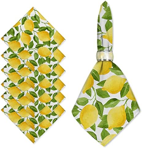 Cloth Napkins 6pcs Watercolor Big Lemon with Leaves Pattern Dinner Table Napkins,Reusable I Washable I Wrinkle Free I ComfortableIPolyester Napkins for Home Holiday Party Wedding Decoration 2020 inch