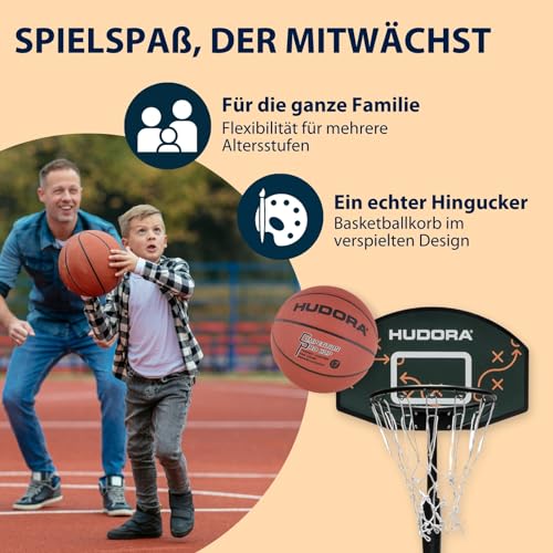 Foto von HUDORA Basketballständer Playoff 205 - höhenverstellbarer Basketballkorb mit Ständer für Kinder & Jugendliche - Mobiler Outdoor Basketballkorb für den Garten - Stand-Basketballkorb mit Rollen