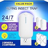 2 Flying Insect Traps & 2 Cartridges - Compatible with ZEVOM364A Refill - Plug in Fruit Fly Trap for Indoor - Bug Catcher for Gnats, House & Fruit Flies - Use in Any Room (2 Device & 2 Cartridges)