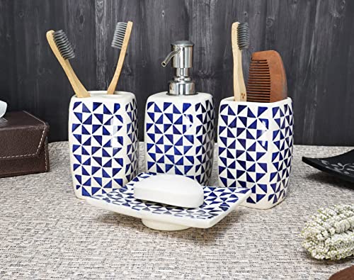Crocon Handmade Ceramic Bathroom Accessories Set of 4 Soap Dispenser Toothbrush Stand Soap Dish/Tray Tumbler Home Decoration Bathroom Countertop Vanity Organizer Complete Bath Luxury Accessory