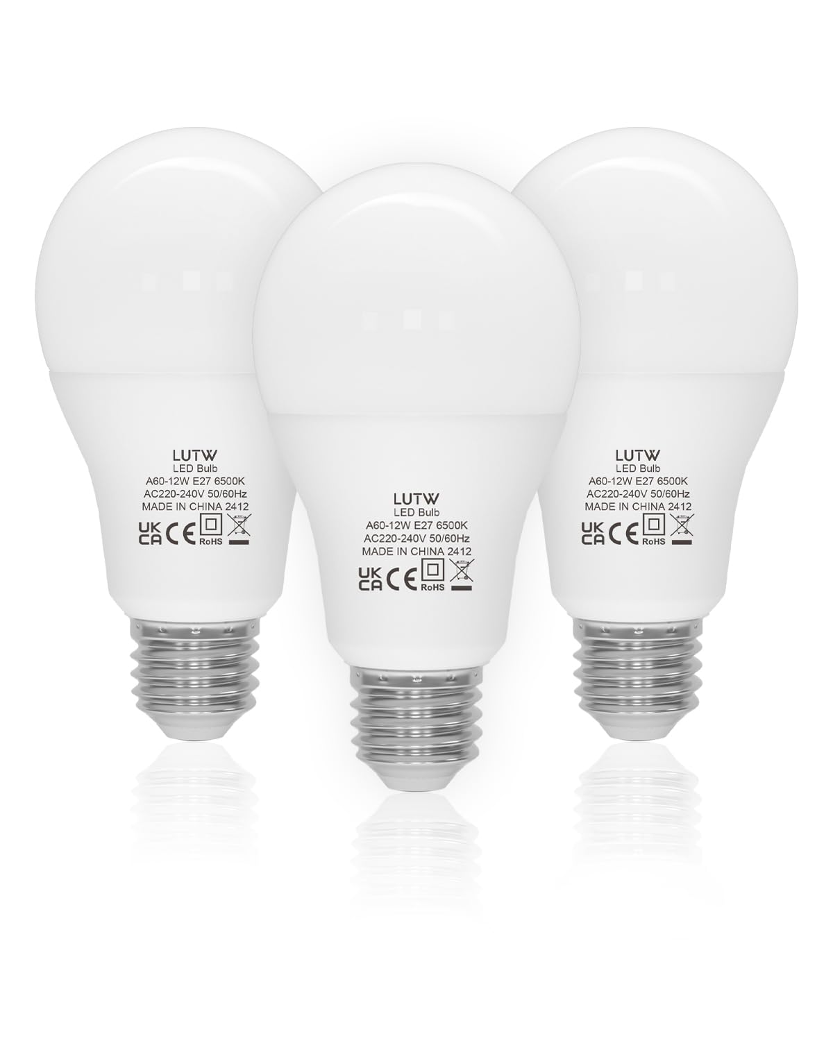 LUTW E27 Screw Bulb, Cool White 6500K, 12W E27 LED Bulb Equivalent to 100 Watts Incandescent Bulb