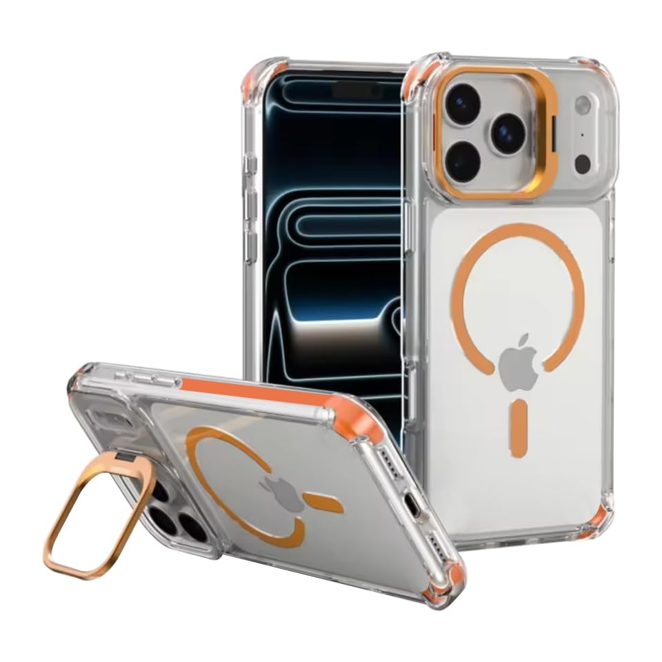 Magsfe Cover Case with Camera Stand Compatible with iPhone 17 Pro Max | Original Silver Color Cover Case Back Hard Antidrop | Camera Protection | 360 Degree Protection