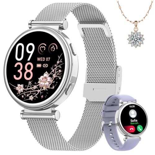 Fitnynxos Reloj Inteligente Mujer, Smartwatch Mujer con Llamada Seguimiento del Periodo/24H Pulsómetro/SpO2/Sueño/120+ Modos Deportes/IP68 Podómetro Calorías Fitness Tracker Android iOS Plata, Reg