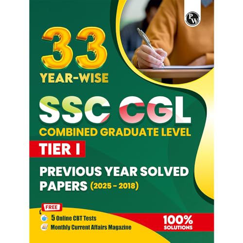 Image of PW 33 SSC CGL (Combined Graduate Level) Tier 1 Previous Year Solved Papers (2025-2018) with 5 Online Mock Tests For 2026-27 Exam | Yearwise PYQs | Fully Solved | English Edition
